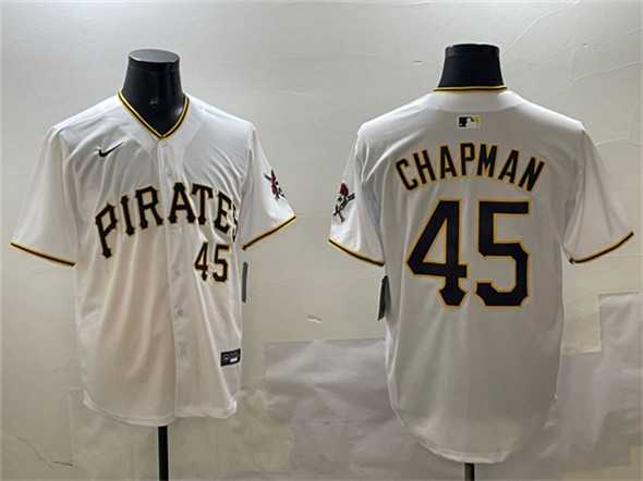 Men%27s Pittsburgh Pirates #45 Aroldis Chapman White Home Limited Stitched Jersey->philadelphia phillies->MLB Jersey